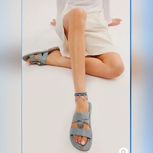 NEW! Free People, Sloan Buckle Sandals  Stormy Sea, Size 6, NIB -$98